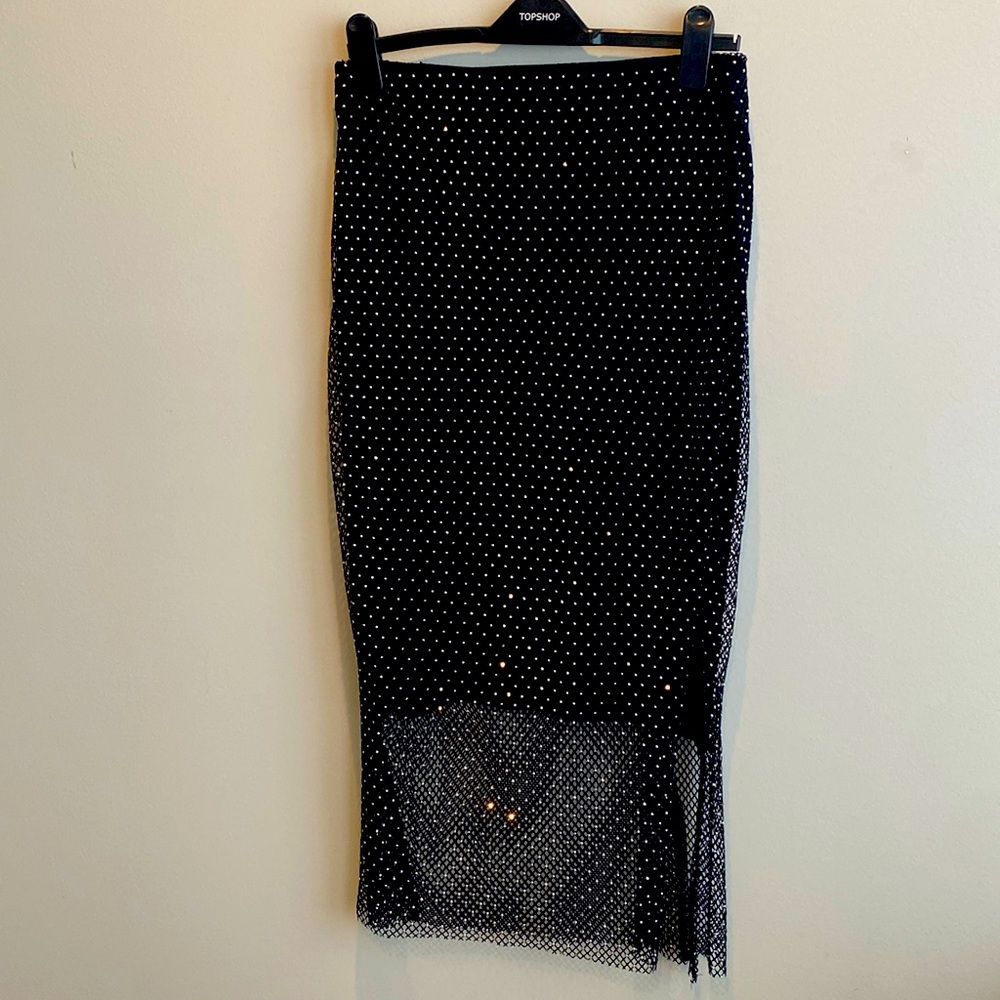 Sincerely Jules midi skirt. Black with net and metallic detail